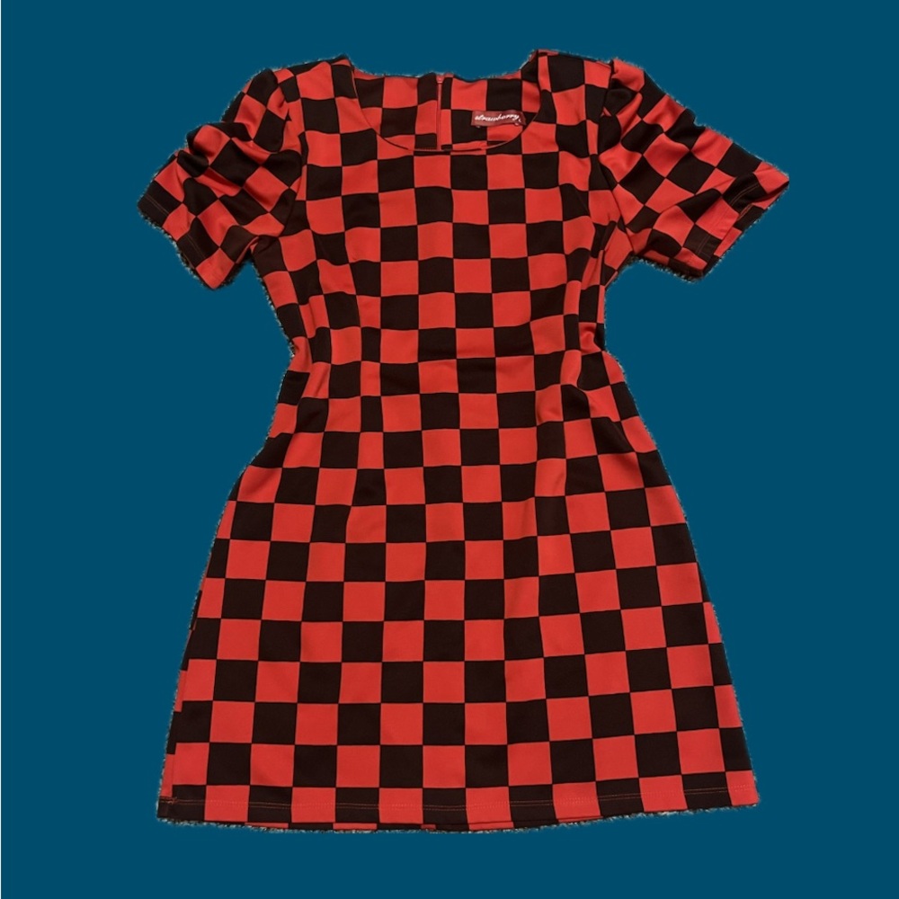 Strawberry brand red and black checkered mini dress women’s size L